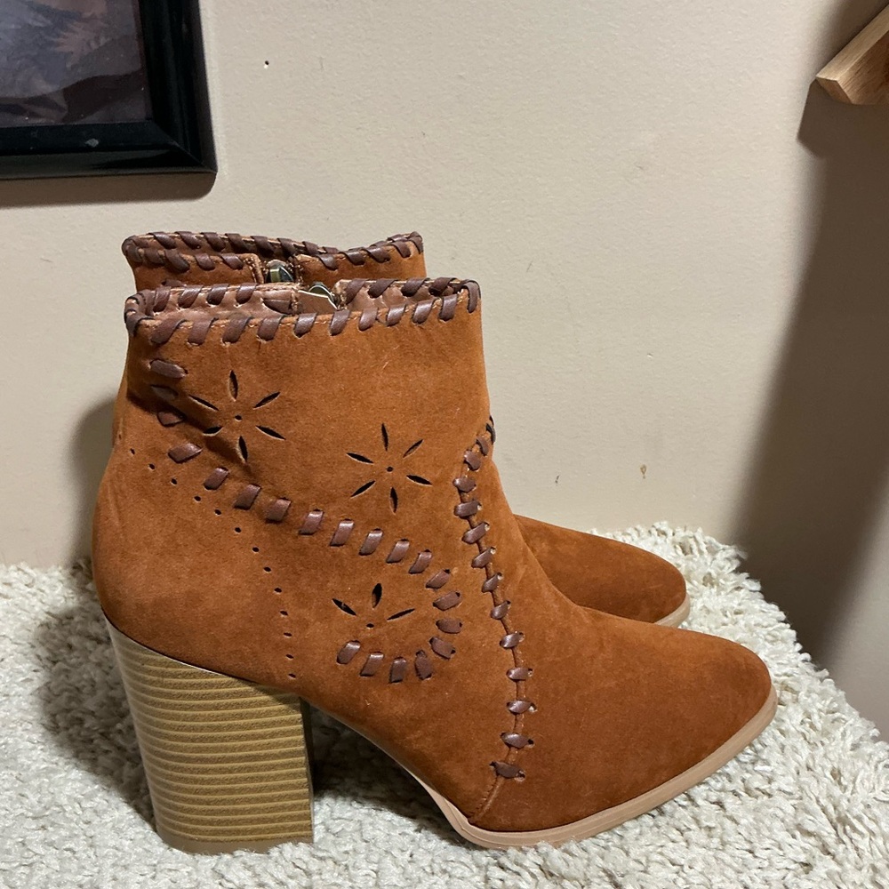 Stylish Brown Ankle Booties with Intricate Detailing